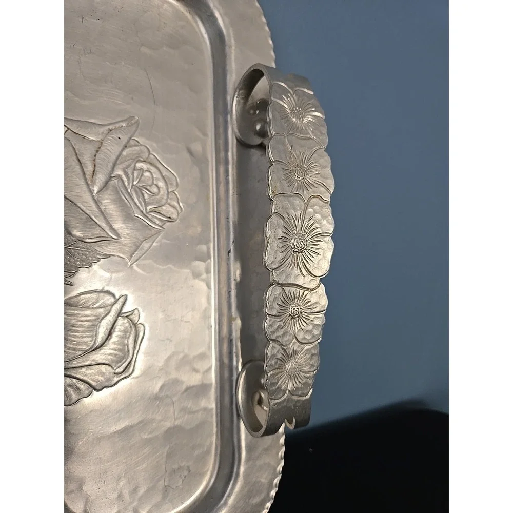 VINTAGE CONTINENTAL SILVER CO WILD ROSE BRILLIANTONE #1023 HAMMERED SERVING TRAY